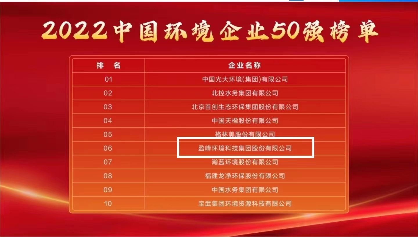 zoty中欧体育官方网站环境连续5年荣登“中国环境企业50强”榜单